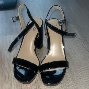 Mix No. 6 Glossy Black Strappy Heels WIDE WIDTH 6.5